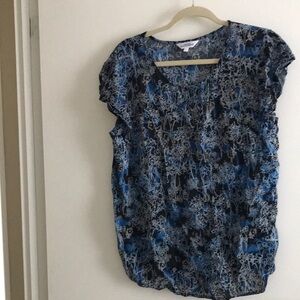 Blue and Black Cap Sleeve Blouse